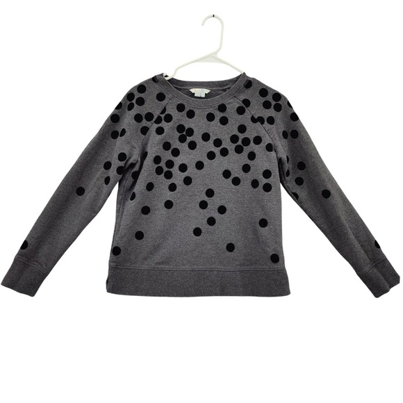 Boden Tops - Boden Womens Preppy Whimsical Sweatshirt S Gray Black Flocked Polka Dot Pullover